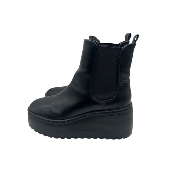 Womens Platform Wedge Ankle Boots 9.5 M Black Nine West Henrita3 Slip On Chunky - Picture 5 of 16